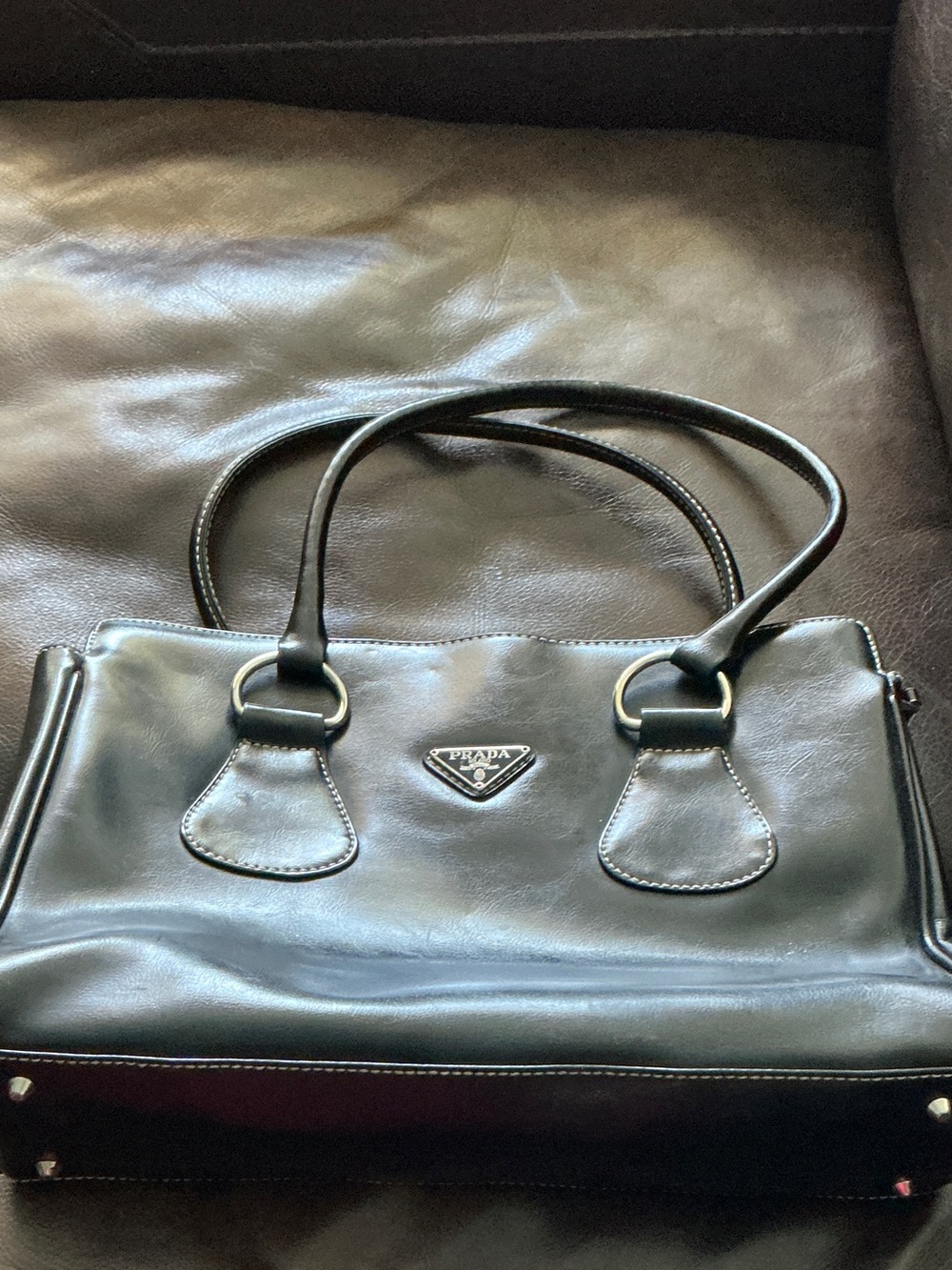 Source Unknown Black Shoulder Tote with Center Emblem
